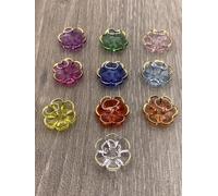 KnitForLess Acrylic 2 Hole Clear Flower Gold Rim Buttons for Knitting, Cardigans, Sewing, 13mm, 15mm, 20mm, Pack of 10 (Light Blue, 15mm)