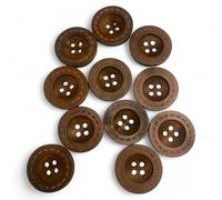 KnitForLess Wooden Sewing Buttons, 25mm, 4 Hole, Brown, Vintage, Classic Cardigan Button (20)