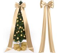 Knitgrip 118x28 Inch Extra Large Christmas Tree Topper Bow Christmas Giant Satin Bow Decoration with Long Streamers Huge Oversized Topper Decor for Xmas Tree Holiday Party Door Wall(Champagne,Satin)