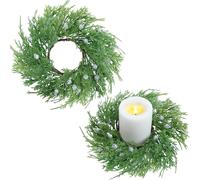 Knitgrip 2 Pcs Christmas Juniper Candle Rings Wreath Artificial Cedar and Berry Candlerings for Pillar Candles 3.9 Inch Candleholder for Christmas Table Centerpiece Home Decor
