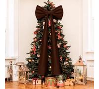 Knitgrip 20 x 71 Inches Christmas Extra Large Velvet Bows Christmas Tree Topper Decor Giant Xmas Tree Toppers Bows for Home Wreath Wall Backdrop Birthday Wedding Party Decorations(Chocolate Brown)