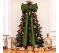 Knitgrip 20 x 71 Inches Christmas Extra Large Velvet Bows Christmas Tree Topper Decor Giant Xmas Tree Toppers Bows for Home Wreath Wall Backdrop Birthday Wedding Party Decorations(Moss Green)