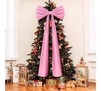 Knitgrip 20 x 71 Inches Christmas Extra Large Velvet Bows Christmas Tree Topper Decor Giant Xmas Tree Toppers Bows for Home Wreath Wall Backdrop Birthday Wedding Party Decorations(Pink)