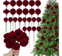 Knitgrip 24 Pcs Christmas Velvet Flocked Ball Picks Christmas Tree Decoration Xmas Tree Ornaments DIY Crafts for Xmas Vase Fillers Wreath Crafts Decor (Wine Red)
