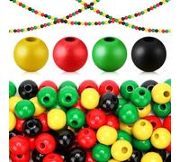 Knitgrip 300 Pcs Black History Month Juneteenth Craft Wooden Beads, Black Red Green Yellow Wood Beads Ornaments with Hemp Rope for Black History Month DIY Crafts Jewelry Bracelets Keychain Making