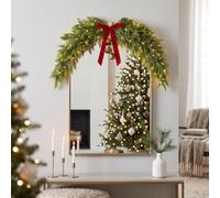 Knitgrip 39 Inch Cedar Christmas Mirror Garland with LED Lights Artificial Pine Cypress Garland with Battery Powered String Lights for Xmas Fireplace Mantel Wall Decor