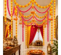 Knitgrip 5 Pcs Artificial Marigold Flowers Garland 12 Small Hooks Diwali Ceiling and Hallway Decoration Yellow Orange Marigold Garland Indian Decor for Diwali, Pooja, Rangoli, Wedding, Christmas
