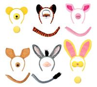 Knitgrip 6 Pack Animal Costume Set Pig Bear Mouse Tiger Donkey Rabbit Ears Headband Nose Tail Animal Headwear for Adult Halloween Zoo Cosplay Party Accessories Multicolor
