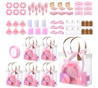 Knitgrip 6 Sets Baby Shower Prizes for Game Winners Baby Shower Favors Gifts Headband Hair Brush Jewelry Box Compact Mirror Powder Puff Hair Tie Hair Claw Gift Bag Baby Shower Bridal Shower (Pink)