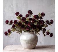 Knitgrip 8 Pcs Faux Silk Pom Pom Mum Artificial Flowers, Red Black | Faux Chrysanth Flowers for Vase, Artificial Chrysanthemum Branches with Stems, DIY Bouquet Centerpieces, Wedding Party Decor