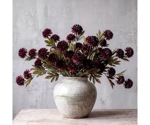 Knitgrip 8 Pcs Faux Silk Pom Pom Mum Artificial Flowers, Red Black | Faux Chrysanth Flowers for Vase, Artificial Chrysanthemum Branches with Stems, DIY Bouquet Centerpieces, Wedding Party Decor