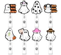Knitgrip 8 Pcs Halloween Ghost Badge Reel Halloween Ghost Retractable Badge Reel for ID Card Cute Alligator Clip Accessories for Nurse Medical Worker Office School Teacher