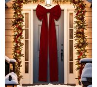 Knitgrip Extra Large Christmas Front Door Bow Decorations 27 x 78 Inch Giant Velvet Christmas Tree Topper Bow with Long Streamers Wreath Wall Decor for Home Xmas Room Holiday Porch(Burgundy)