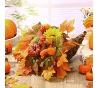 Knitgrip Fall Table Cornucopia Centerpiece Autumn Table Centerpiece Pumpkin Maple Leaves Harvest Cornucopia Basket Decoration for Fall Thanksgiving Dining Decor(Orange)
