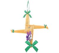Knitgrip St. Brigid's Wall Cross Ornament Imbolc Decor Saint Brigid's Hanging Cross with Ribbon Celtic Knot Pendant and Flower Traditional Irish Blessing Decor for Imbolc 10 x 10 in(Yellow)
