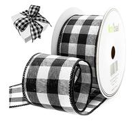 Knitial Wired Traditional Buffalo Plaid Ribbon Buffalo Check Ribbon for Gift Wrapping, Crafts, and Decorations (Black and White)