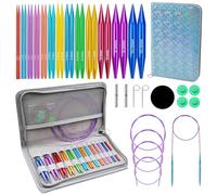 Knitiss 13 Pairs Circular Knitting Needle Set 3.0~10.0mm, 4-Inch Interchangeable Aluminum Knitting Needles with 4 Cables, Round Needle with Case