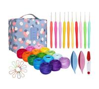 Knitiss 15 Crochet Thread Balls & 10 Lace Crochet Hooks with Storage Bag, 100% Cotton Thread with 2 Tatting Shutters Tools