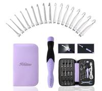 Knitiss 17Sizes Lighted Crochet Hooks Set 2.5-14mm Light Up Crochet Hooks | Metal Crochets Hooks Heads, Ergonomic Crochets Hook, Interchangeable Crochet Hooks, Glow in Dark Crochet Hooks