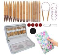 Knitiss Circular Knitting Needles Set, Bamboo Interchangeable Circular Knitting Needles Set with Swivel 360° Interchangeable Cable, 13 Pairs of 10cm Round Needles from 3mm to 10mm