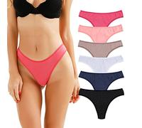 KNITLORD 6 Pack Women's Thongs Underwear Cotton Breathable Panties Hipster Bikini