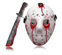 Knitluxe Adults Horror Mask, Hockey Halloween Hacker Fancy Dress Scary Mask,Slaughter to Prevail Alex Terrible Mask for Halloween Carnival Masquerade Party Adult Gifts (Bloody)