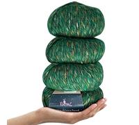 KnitPal Cotton Alpaca Tweed, #3 DK, Light Worsted Yarn Pack of 4 (536m/200g), Super Soft Fluffy Multicolour Blend for Knitting and Crocheting Hats, Shawls, Garments, Blankets (Emerald Green)