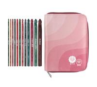 KnitPro Dreamz Crochet Hook Set - 12 Single Ended Birchwood Hooks, Colour Coded Comfortable Handles Full Size, for Beginners & Gift Set