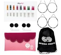 KnitPro Dreamz Mini Set 2 inch Circular Knitting Needles Size 2.5, 4, 5, 6, 7, 8, 9, 10 Interchangeable, 4 Cables, 4 Caps, 2 Keys, Fabric Case with Project Bag