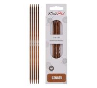 KnitPro Ginger Double Pointed Needles - 12.5cm x 3.5mm Double Ended Knitting Pins, Set of 5, Brown, 07