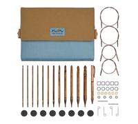 KnitPro Ginger Crochet Hook Set - 12 Afghan Tunisian Interchangeable Hooks, Comfortable Handles for Beginners & Gift Set, Brown, 05