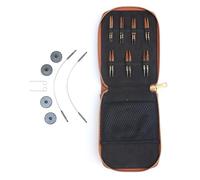 KnitPro Ginger Knitting Needle Set - Mini Interchangeable Pins, 2 25cm Cables, End Caps, Cable Keys, Faux Leather Case, 3,3.5,4,4.5,5,5.5,6mm