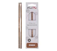 KnitPro Ginger Crochet Hooks - 3.75mm Single Ended Wooden Crocheting Hooks, Smooth & Comfortable, Brown