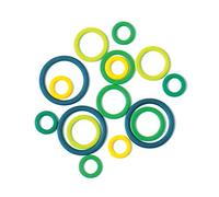 KnitPro Stitch Ring Markers, Green, Blue, Yellow, Assorted, 50 Pieces