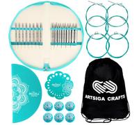 Knitpro Mindful Affection Set 5 inch Circular Knitting Needles 2.5, 3, 4, 5, 6, 7, 8, 9, 10, 10.5, 11, 13, 15, 17 Interchangeable, 6 Cables & More, Fabric Case with Project Bag