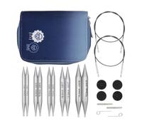 KnitPro Nova Interchangeable Needle Set - 5 x 13cm Circular Knitting Pin Pairs with Accessories Nova Chunky Set for Beginners, Professionals & Gift Set, Silver