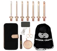 KnitPro Oasis Starter Set Crochet Hooks 2 inch Size 2.0, 2.5, 3.0, 3.5, 4.0, 4.5, 5.0 mm Interchangeable, Stitch Markers, Measuring Tape & More, Fabric Case Bundle with 1 Artsiga Crafts Project Bag