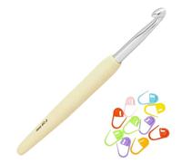KnitPro Waves 2.0 Crochet Hook 5.25 inch, 6.50mm (13cm, US Size K) Aluminum with 10 Colorful Stitch Markers