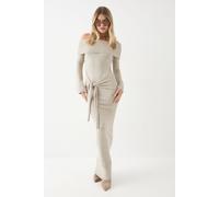 Knitted Bardot Wrap Front Midi Dress MissPap Stone M/L