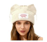 Knitted Beanie Hat for Women Men Cute Bunny Long Ear Hat Slouchy Cat Ear Hat Crochet Fluffy Winter Warm Rabbit Y2k Skull Cap, Beige-s, M/L