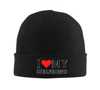 Knitted Beanie Hat I Love My Girlfriend Puzzle Heart Cuffed Knit Cap Windproof Sleep Hat for Guys Ski Hiking