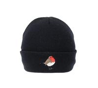 Knitted Beanie Hat with Robin Bird Embroidery, One Size, Navy Blue, 100% Acrylic (UK, Alpha, One Size, Black)