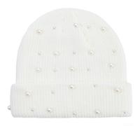Knitted Beanie, Pearl Embellished Winter Warm Breathable Unisex Crochet Hat(White)