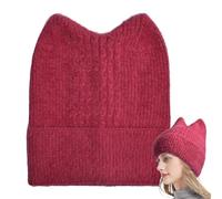 Knitted Beanie with Cat Ears - Warm Crochet Hat for Women,Cute Cat Ear Crochet Hats for Women, Windproof Knitted Winter Warm Beanies Hot Pink