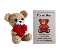 Knitted Bear Plush - Handmade Crochet Animal, Soft Yarn Toy | Pocket-Sized Mini Bear Gift with Heart Details, Stuffed Toy for Kids, Newborns, Girls, Boys, Nursery Decor, Baby Shower Keepsakes