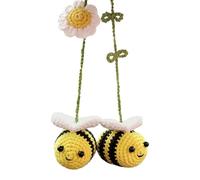 Knitted Bee Car Ornament, Bee Crochet Car Ornament, Cute Flower Knitted Pendant, Home Decorations