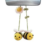 Knitted Bee Car Ornament - Cotton Thread | Cute Rear View Mirror Pendant | Handmade Bee Hanging Car Decoration For Interior Charm, Driving Accessories, And Thoughtful Gift For Friends