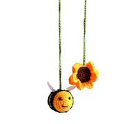 Knitted Bees Flower Pendant Car Rearview Hanging Ornament Automotive Interior Charm Decorations For Women Men