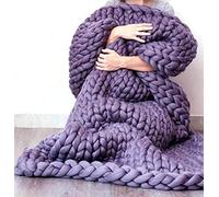 Knitted Blanket, Handmade Chunky Knitted Wool Blanket, Chunky Knitted Cuddly Blanket, Throw Fashion Sofa Blankets, Yoga Mat, Rug, Large, Soft, Purple, 100 x 120 cm