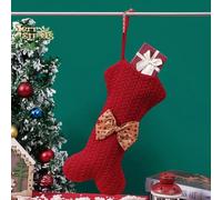 Knitted bone design Christmas stockings with cloth material and hanging lanyard for decorating Christmas trees, wreaths, and candy storage (red)